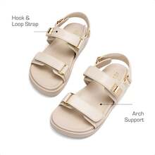 Girls Sandals Casual Open Toe Two Adjustable Strapped Sandals With Hook And Loop For Little Kid/Big Kid - 杏色 - 查看 5