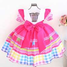 Luxury Dress For June Festival, July Festival, Square Dance, Saint John's Day With Tiara - Màu Hồng Tươi - Xem 3