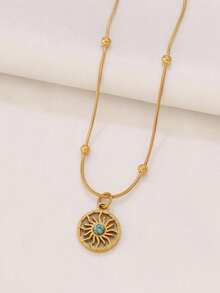 1件不锈钢天然绿松石太阳吊坠项链，女士时尚18K金珠蛇形链项链，珠宝礼品 - 項鍊 - 查看 6