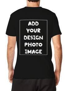 Custom Photo Personalized T-Shirt - Add Your Own Image/Photo - Heavyweight 7 Colors (White, Black, Grey, Navy, Red, Brown, Blue) - Soft Pure Cotton Crew Neck Tee - Custom Back Print For Men, Women, Adults - Ideal Gift For Birthdays, Anniversaries, Prom - Everyday & Formal Events - Machine Washable - Unisex Fit - Personalized Photo Apparel - 黑色 - 查看 2