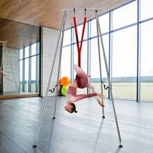 Aerial Yoga Frame & Yoga Hammock, 9.67 Ft Height Professional Yoga Swing Stand Comes With 6.6 Yards Aerial Hammock, Max 551.15 Lbs Load Capacity, Yoga Rig For Indoor Outdoor Aerial Yoga, Red - Red - View 9