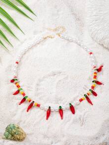 1件夏季波西米亚风丝巾项链，吸睛海星、辣椒鱼吊坠项链，度假海滩风女式饰品（手工饰品，颜色和形状随机） - 彩色 - 查看 6