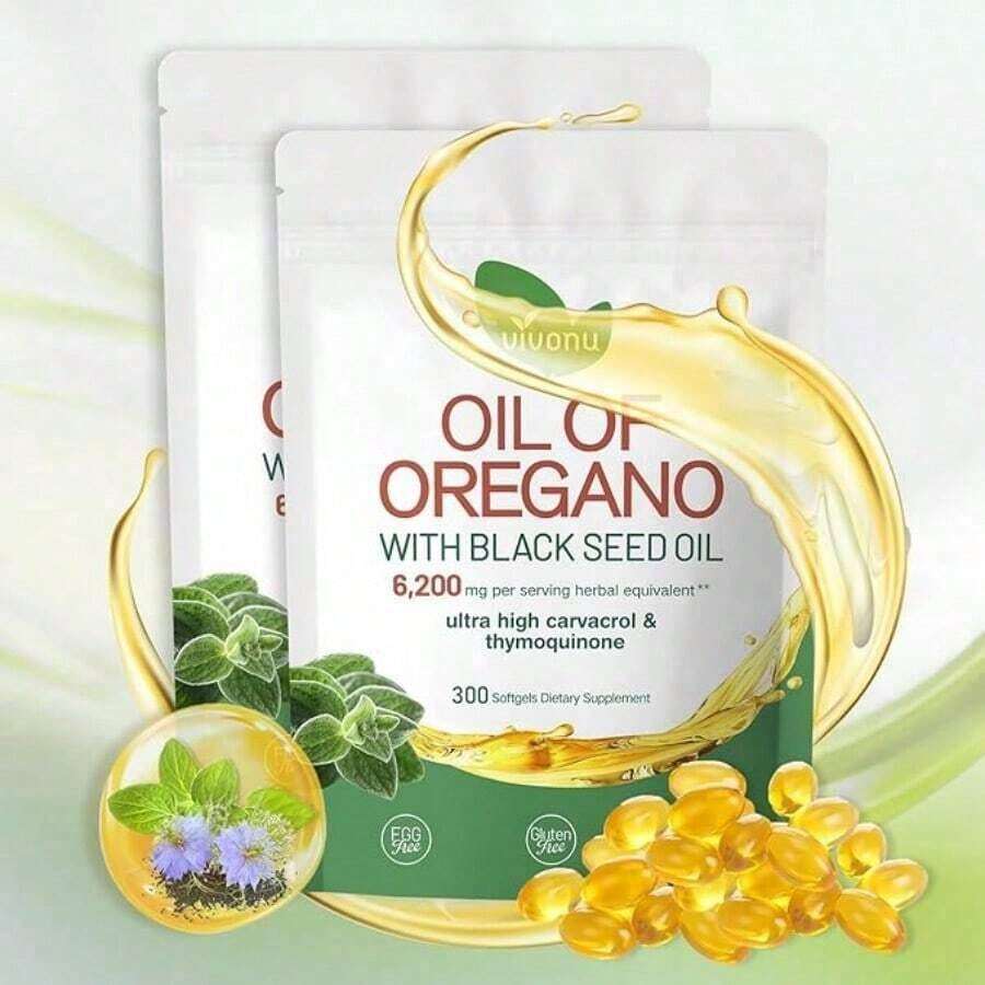New Model Oil Of Oregano Softgels | Organic Oregano Oil Extract | 6000mg Oregano Oil With 200mg Black Seed Oil Capsules | Natural Antioxidants Fitness | Gluten Free Formula (300 Count) Edible Supplement - 2pcs - 查看 1