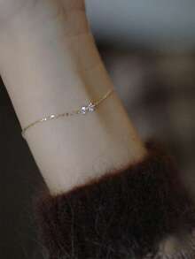 1 pieza Pulsera de cadena con conector de lazo de circonita cúbica de plata de ley 925, joya exquisita como regalo, adecuada para uso diario, fiestas y bodas de mujeres - Dorado - Ver 1
