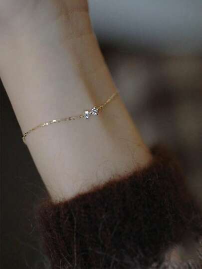 1pc 925 Sterling Silver Cute Bow Cubic Zirconia Connector Chain Bracelet, Exquisite Jewelry Gift, Suitable For Women's Daily Wear, Parties And Weddings