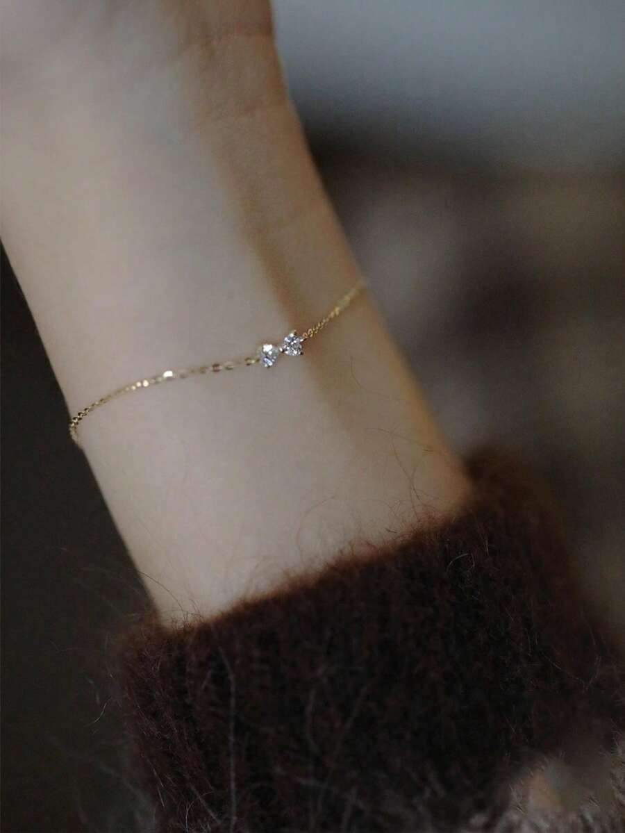 1 pieza Pulsera de cadena con conector de lazo de circonita cúbica de plata de ley 925, joya exquisita como regalo, adecuada para uso diario, fiestas y bodas de mujeres - Dorado - Ver 1