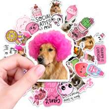 50张粉色贴纸套装 - 可爱考拉、猫咪图案，配以“做不到”等俏皮话，粉色系美学乙烯基贴纸，可用于日记本、笔记本电脑，表达你的心情 - 50件 - 查看 1