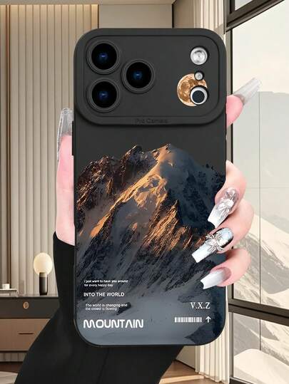 Snowy Mountain Moon Landscape With Text Pattern Printed Perfectly Combined With Transparent Material, Hot Selling Creative Design, Fun And Personalized Mobile Phone Case Compatible With For IPhone17/17Pro/17Pro Max,16,15,14,13, 12, 11 Plus/Pro Max And Galaxy S21/22/23/24/25/ULTRA/PLUS/FE,Gift For Easter Day, Christmas Halloween Decoration/Gift For Birthday, Girlfriend, Boyfriend, Friend Or Yourself.