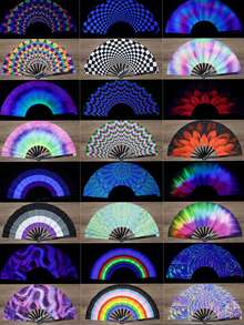 5支/套 大型可折叠西瓜形日式舞蹈扇，适合节日派对和表演，轻便，可搭配彩虹服装、迪斯科、霓虹派对装饰，可折叠设计便于携带。 - 多色 - 查看 11