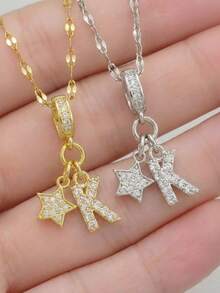 1Pc Petite Stylish Versatile Mini Star Five-Pointed Star Pendant Necklace With Initials Gold & Silver Clavicle Chain For Women & Men Personalized Jewelry - Multicolor - View 3