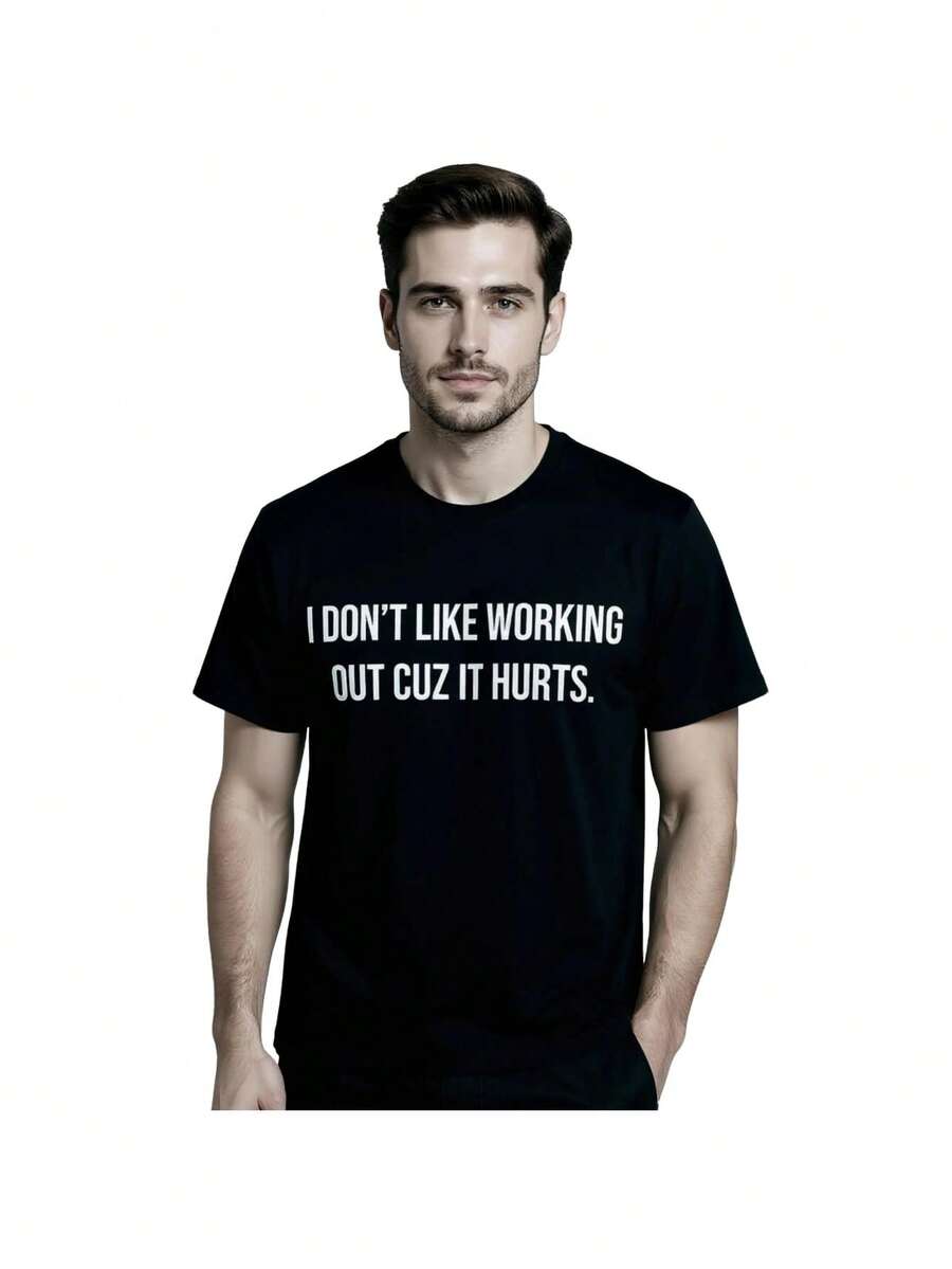[100% Cotton] i Don't Like Working out Cuz it Hurts Men's Crew Neck Fashionable Short Sleeve - Spring/Summer athletic  TShirt Graphic Tee Men Gifts Casual Menswear summer vacation outfits - Noir - Voir 1