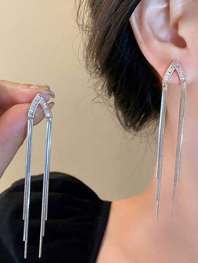 זוג אחד עגילי גדילים יוקרתיים מינימליסטיים מחומר נחושת, עיצוב אלגנטי מתאים למסיבות נשים, אירועים, לבוש יומיומי, פסטיבלים