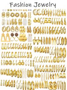Set aleatorio de 12 piezas/24 piezas/48 piezas de pendientes de aro y pendientes de perlas falsas con diseño geométrico irregular y simple de metal, adecuado para mujeres, parejas, vacaciones, citas, uso diario, fiestas, bodas, regalo del Día de San Valentín para novia, mamá - Amarillo Oro - Ver 6