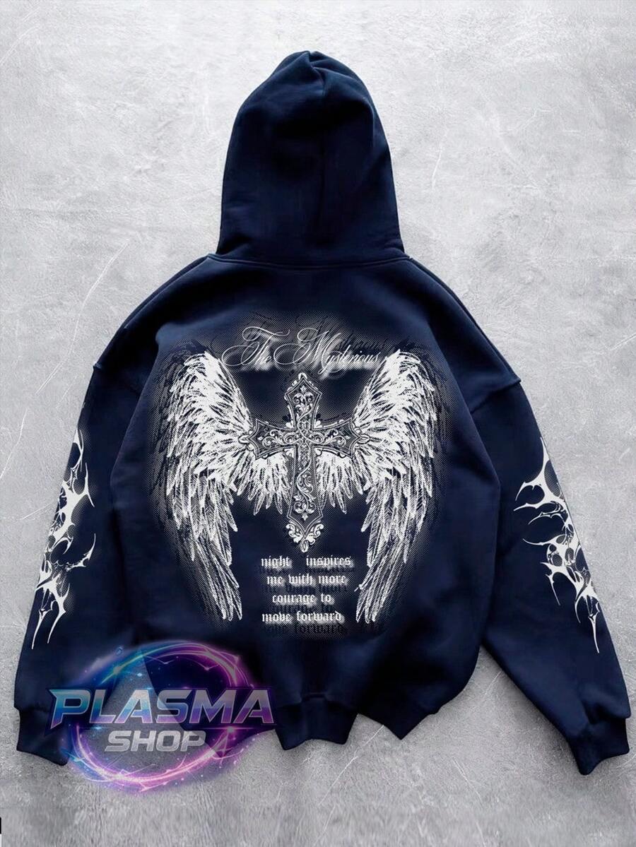 Comfortable Basic Sweatshirt For Everyday Wear Wings Cross Religion Art Streetwear Urban Culture Street Fashion Street Graffiti Tagging Skater Skateboarding Unisex Men's Women's Sweatshirt 50% Cotton 50% Polyester Top Premium Streetwear New Release Immediate Shipping Various Colors!! - 藏蓝色 - 查看 1