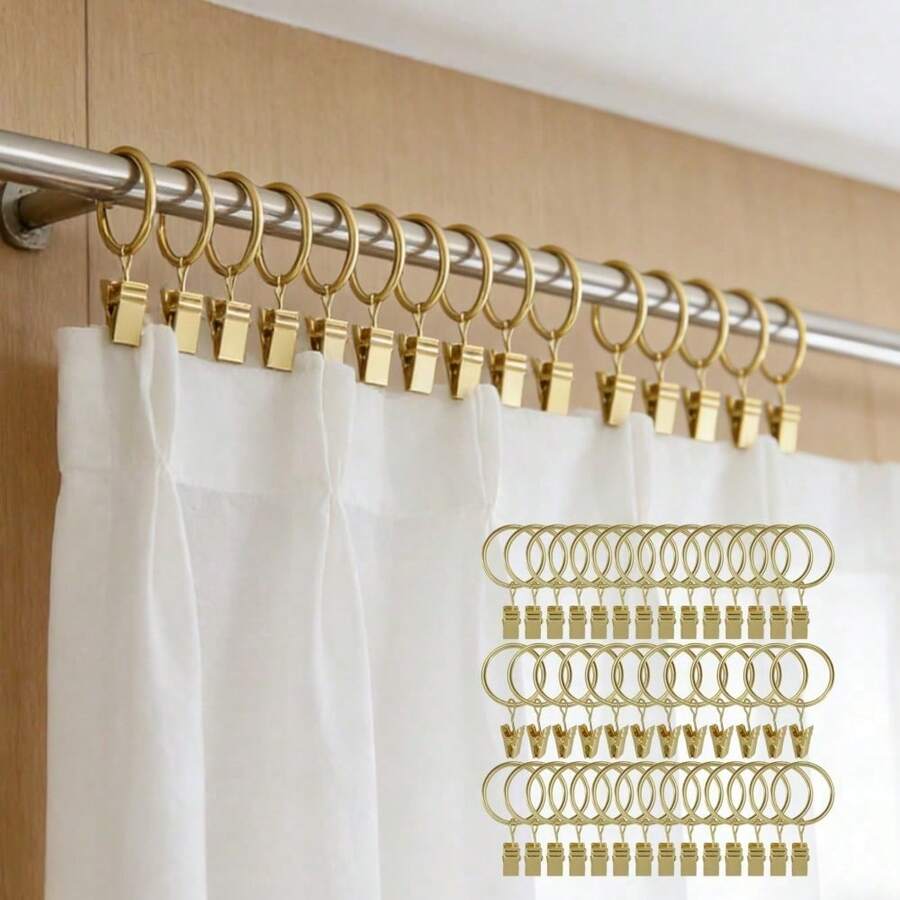 40 Pack Heavy Duty Curtain Clip Rings With 1.26-Inch Inner Diameter, Hanger Clips For Drapes, Pleated & Shower Curtains, Fits 1-Inch Rod, Easy-Hang Home Decor Accessories - golden - View 1