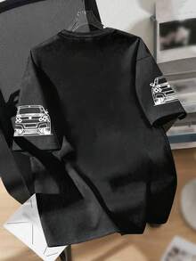 1 Stück Rennthema Kurzarm T-Shirt für Jungen, schwarz-weiße Linienkunst Akzente, weiches Material, stilvolle Jugend Frühlings- und Sommer-Mode - Dunkelgrau - Übersicht 2