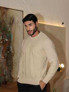 Knitted Sweater Men's Sweater Tops Chic Cold Weather High Quality Autumn Winter Long Sleeve Pullover - 米色 - 查看 10