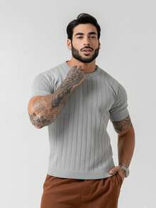 Men's Textured Lightweight Knit T-Shirt, High Quality Premium Spring Summer 26 - 銀色 - 查看 5