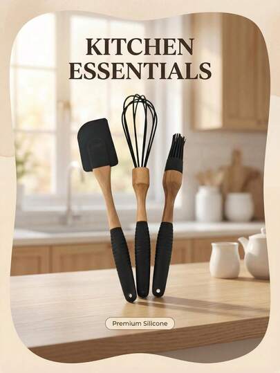 1 Set Of Black Silicone Baking Set, With Heat Insulation, Anti-Scalding, Corrosion Resistance And High Temperature Resistance. It Is Used For Brushing Oil During Barbecue, Making Pastries, And Mixing Egg Cream.