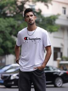 Orcacoatings Men's Black Oversized Classic Graphic T-Shirt,Dripping Logo Print,100 Percent Cotton Casual Streetwear Crew Neck Tee,Fashion Brand-Inspired Fashion Summer Tops,Perfect For Daily Wear, Urban Style & Casual Gatherings,Men's Summer Clothes,Summer Vacation Outfits,Valentines Gifts For Boyfriend - 白色 - 查看 2