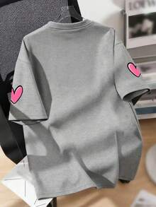 Tween Girl Dessert And Heart Print Crew Neck T-Shirt Summer Girls Casual T-Shirt Soft Top - Grey - View 2