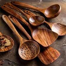 7-In-1 Premium Quality Natural Boxwood Cooking Utensils Set - Spatula, Rice Sieve, Soup Ladle, Strainer Spoon, Cooking Spoon, Shovel, Suitable For Kitchen, Christmas Gift - Natural Wood Color - View 1