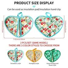 2 buc/set tampoane izolatoare termice rustice în formă de inimă, cu motive florale, stil rural proaspăt, suporturi de pahare groase, rezistente la căldură și prietenoase cu pielea, multifuncționale pentru boluri, căni, fierbătoare, pot fi agățate pentru depozitare - Multicolor - Vizualizare 4