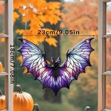 1pc Purple Bat Hanging Decor, Colorful Aesthetic Window Ornament, Light Catching Decorative Hanging Accent, Gothic Fantasy Home Decoration, Bat Shaped Symmetrical Wing Design With Stained Style Pattern And Bold Color Contrast, Eye Catching Visual Decor Creating Artistic And Spooky Yet Playful Atmosphere, Decorative Window Wall Door Hanging For Bedroom Living Room Dorm Apartment Spring Home Decor Halloween Party Seasonal Interior Decoration - Purple Bat - View 6
