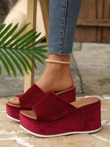 Sandales à semelle épaisse pour femmes, mules à plateforme à fond ultra-léger et doux, sandales polyvalentes d'intérieur/extérieur décontractées - Rouge - Voir 5