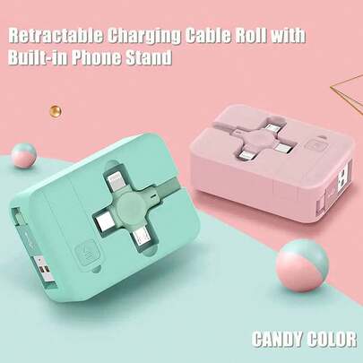 三合一伸缩充电线，多功能手机支架带线，三合一快速收纳伸缩充电线，内置隐藏式手机支架，一拉三线，带USB接口，支持快速充电，适用于智能手机及各种设备，兼容 14/13/12/11，兼容三星、Moto G、Pixel等更多USB-C设备