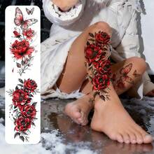 2 Sheets Red Butterfly Rose Flower Temporary Tattoo Stickers, Waterproof Fake Tattoos Cover Scars - Multicolor - View 3
