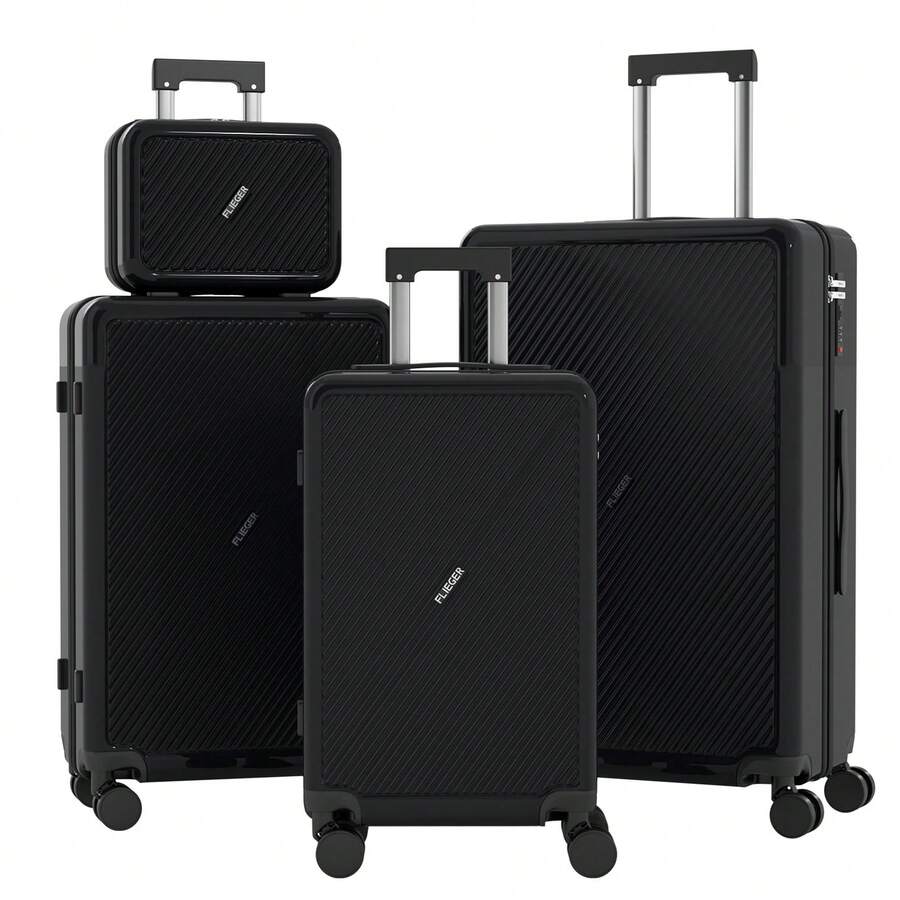 YSTYLE 4-Piece Suitcase (12/20/24/28 Inches), The Perfect Travel Companion! Scratch-Resistant, Beautiful, And Elegant. Lightweight And Easy To Carry With Swivel Wheels. - Black - View 1