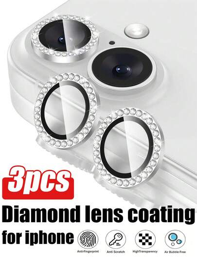 3pcs Camera Lens Screen Protector, Suitable For IPhone 17/17Pro/17Promax/16 Pro Max/16 Pro/16/15 Pro Max/15 Pro/11-17 Series: Sparkling Rhinestone, Eagle Eye High Definition Clarity, 9H Scratch-Resistant Glass, Glittering Design Suitable For Night Photography, Social Media Photos And Creating A Luxurious Appearance. Ideal Gift For Birthday, Family And Friends, Lens Protection And Phone Accessories.