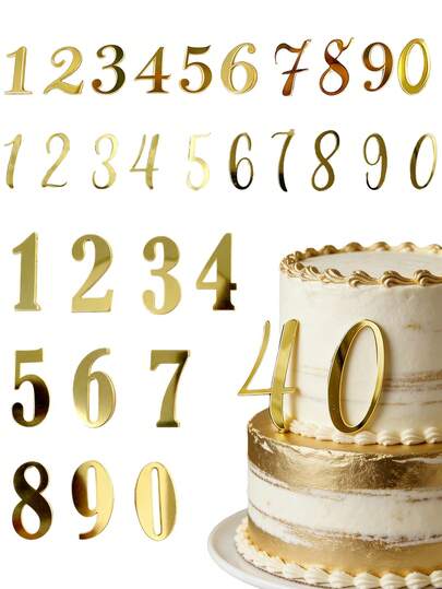 0-9 Shiny Gold Acrylic Number Cake Toppers, DIY Cupcake Decorations, Mirror Gold Signs, Handmade Cake Decorations For Birthday, Party, Wedding, Anniversary, Baby Shower