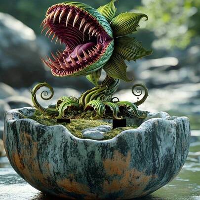 1个亚克力食虫植物花园插牌，波西米亚风格户外艺术品，杆式安装，植物主题，草坪装饰，无需用电，圣诞节和万圣节的理想之选，送给植物爱好者的完美礼物