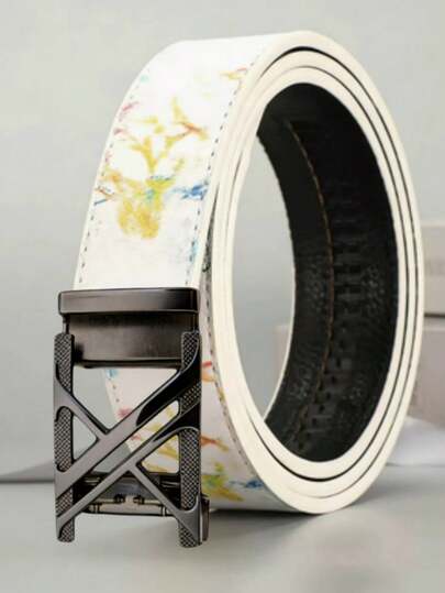 Men's Cartoon Letter Pattern Belt, High Quality Zinc Alloy XX Letter Automatic Buckle Belt, Suitable For Students And Young Adults