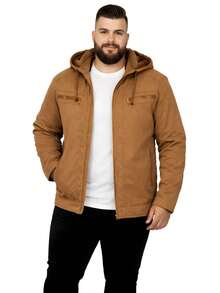 Men's Plus Size Lined Twill Jacket With Pockets - Camel - View 2