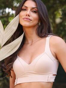 Sutiã Reforçado de Sustentação com Fecho Frontal e Alças Cruzadas para o Dia a Dia ajuda na Postura - Bege - Visão 6