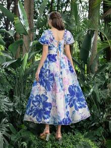 Faeriesty 优雅的镶钻领口正式礼服，搭配挺括的紧身胸衣，奢华精致的设计，适合正式晚宴、婚礼宾客着装、新娘写真、红毯活动、奢华盛会以及春季度假派对等场合。 - 藍色 - 查看 2