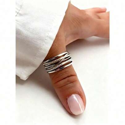 Vintage Royal Knitted Multi-Layer Open Ring 1pc Thick Adjustable Bohemian Women's All-Season Gift, Suitable For Women Friends Classmates Valentine's Day Birthday Gift Decoration, Fashion Creative Design Aesthetic Novelty Accessory, Perfect Vacation Beach Camping Summer Style, Goth Y2k Back To School Fashion Accessory, Ideal For Shopping Daily Wear Gift Idea