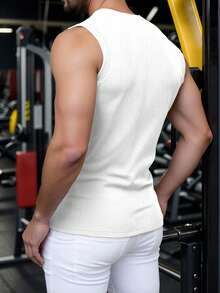 Camiseta interior de tirantes de corte slim, elástica y de textura acanalada, moda casual para hombre madura - Blanco - Ver 3