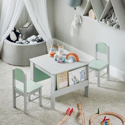 SoBuy KMB88-HG Children's Table With Chairs, Children's Seating Group Indoors, Children's Table And Chair Set, Painting Table For Children, Seating Group, Light Grey