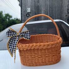1个带提手的可折叠柳条野餐篮，天然手工编织复活节篮，复活节彩蛋糖果篮，浴室玩具收纳篮，礼品包装篮。白色，家居装饰，水果篮，礼品篮，波西米亚风家居装饰 - 籃子 - 查看 6