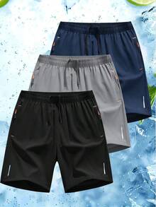 Quần short thể thao nam nhanh khô, quần chạy bộ cạp chun có túi khóa kéo và sọc phản quang, quần short tập luyện mùa hè thường ngày. - màu đen - Xem 8