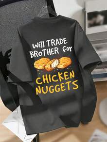 Camiseta de cuello redondo de manga corta con estampado gráfico informal para niño preadolescente, top de verano - Gris Oscuro - Ver 7