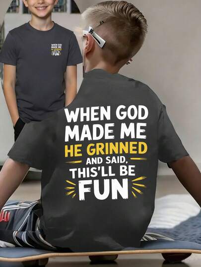 Tween Boy Casual Graphic Print Crew Neck Short Sleeve T-Shirt, Summer Top