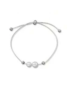 Fashion Stainless Steel Bracelet, With Imitation Pearl Details - Fashionable And Simple Design, Suitable For Daily Wear Or Formal Occasions - 金色的 - 查看 4