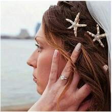 This 3-Piece Set Of Vintage-Style Faux Pearl-Decorated Starfish-Shaped Hair Clips Is A Fashionable Hair Accessory Suitable For Everyday Wear By Women And Girls. - Bộ ba món hình sao biển - Xem 4