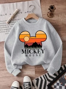 Disney Officially Licensed Kids Sweatshirt | 100% Polyester - Ultra Comfortable & Super Soft | Heather Gray With Mickey Mouse Sunset Landscape Print | Relaxed Fit, Stylish, High Visual Appeal, High Repeat Customer Rate, Daily Versatile, Commute Essential, Disney Limited Edition Design | Unisex For Ages 1-14 | Ideal For Casual Outings & All-Season Wear | New Arrival | Express Delivery - Grey - View 1