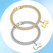 2 piezas Conjunto de collares de estilo hip hop para mascotas, colgante de hueso de acero inoxidable con diamante de imitación, collar de lujo ajustable para mascotas - Multicolor - Ver 15